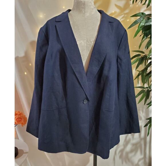 Talbots 100% Linen One Button Blazer Jacket Womens Plus Size 24W New Navy Blue - Picture 1 of 9